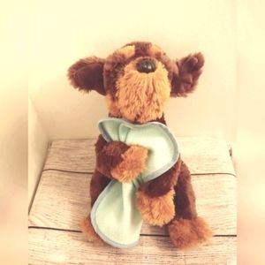 Kellytoy brown realistic dog plush holding blue blanket lovey stuffed animal